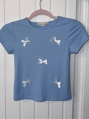 Girls' Powder Blue Short-Sleeve Bow Tee